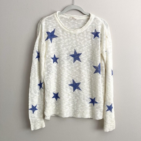 Hem & Thread Semi-Sheer Lightweight Long Sleeve Pullover Top Blue Stars Small - Picture 1 of 8